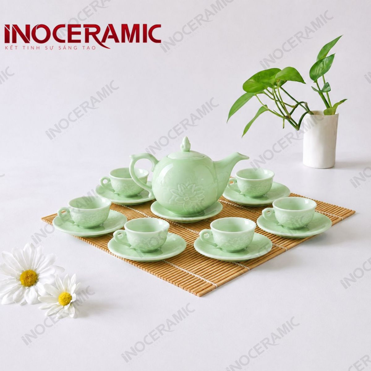 Bộ ấm chén trà mẫu đơn