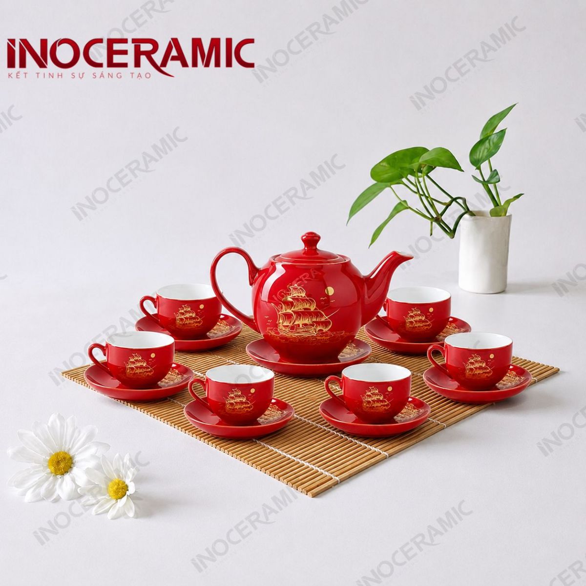 Bộ ấm chén trà dáng Minh Long