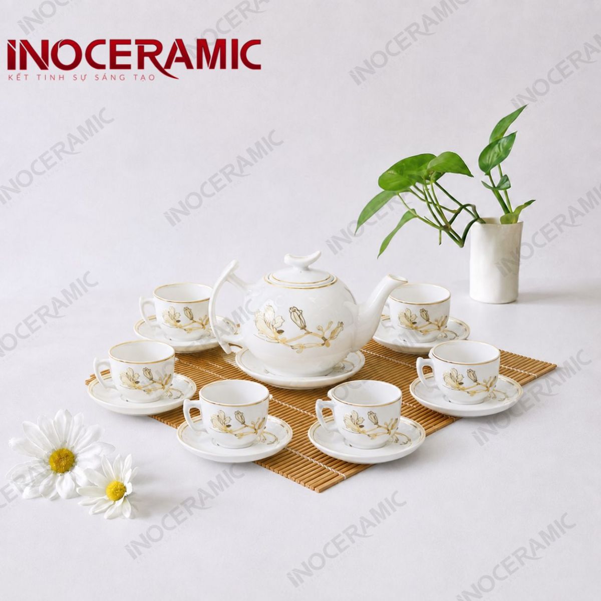 Bộ ấm chén trà Bưởi Cành Mộc Lan