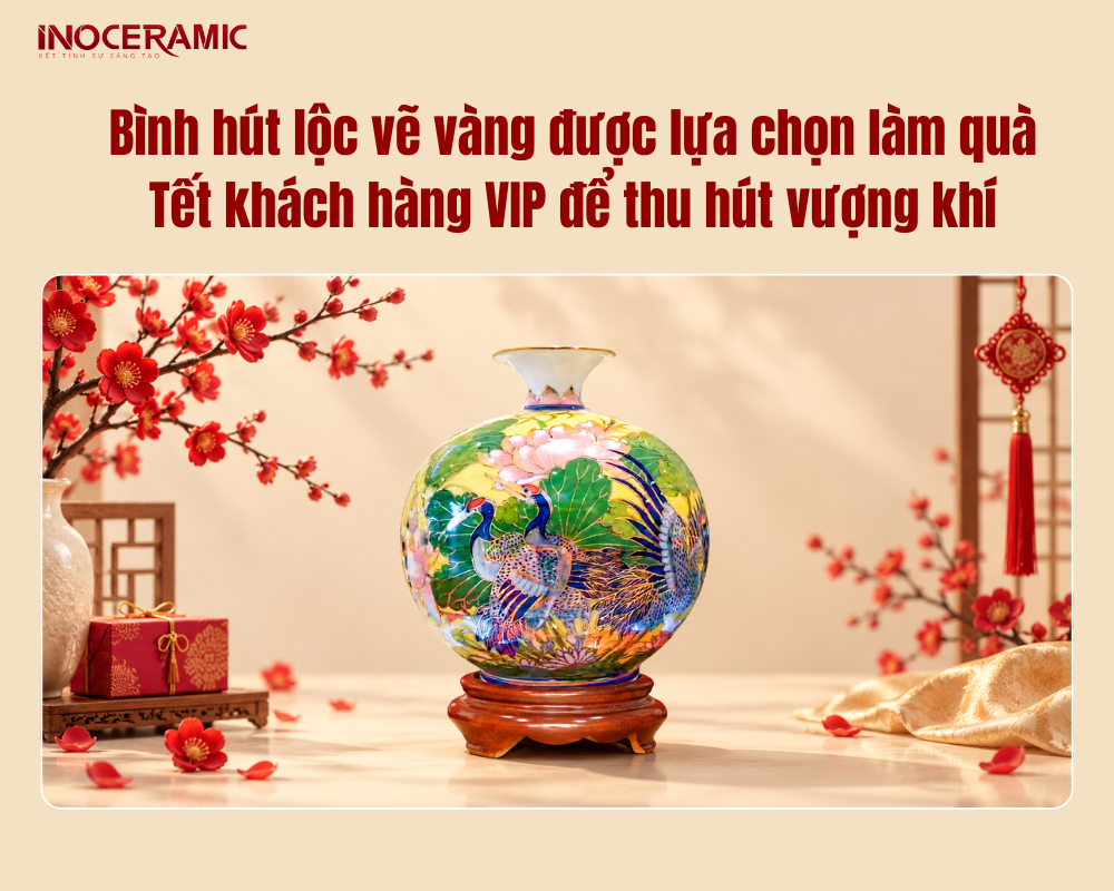 Bình hút lộc vẽ vàng được lựa chọn làm quà Tết khách hàng VIP để thu hút vượng khí