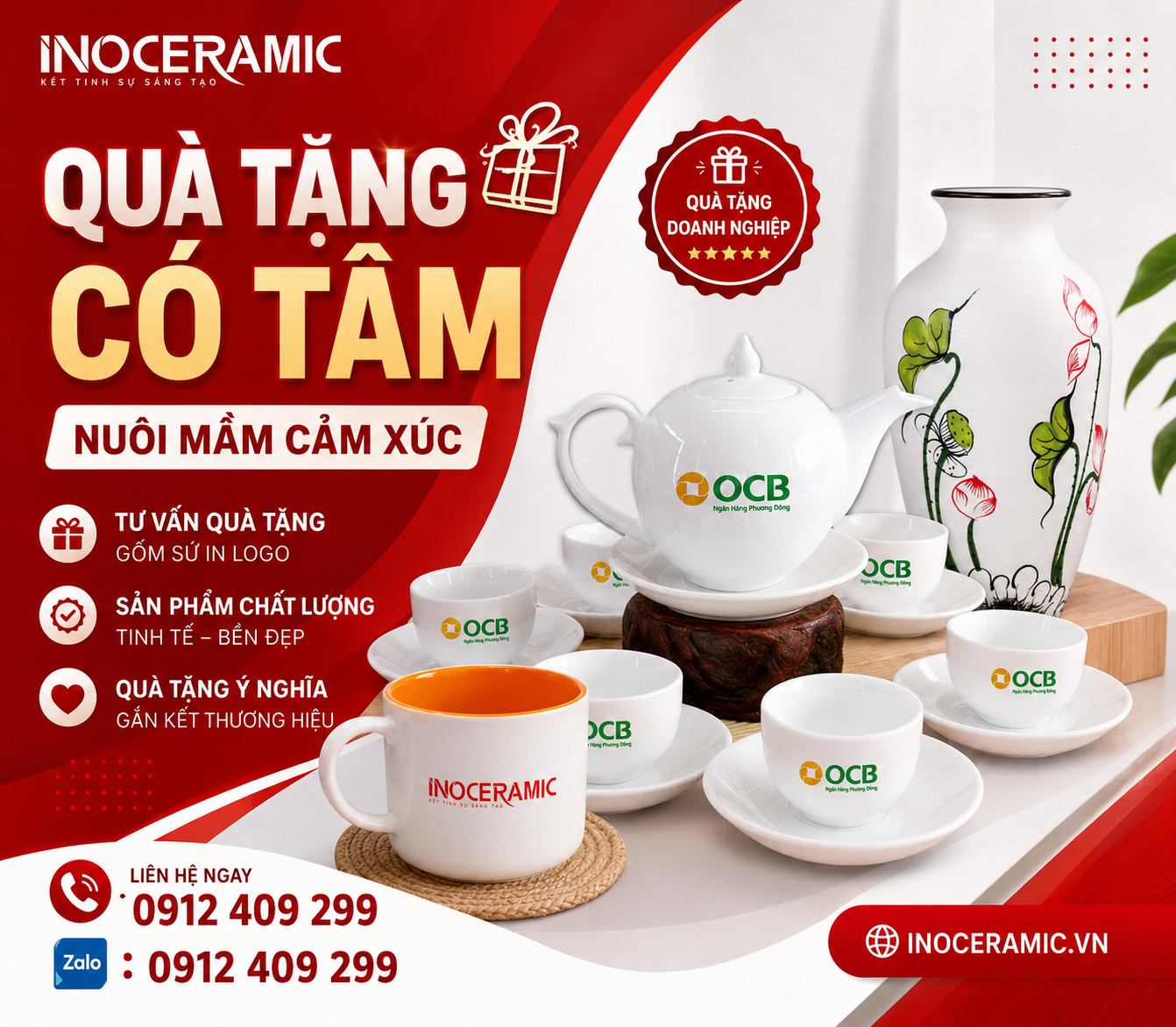 Dịch vụ sản xuất gốm sứ Bát Tràng in logo tại Inoceramic