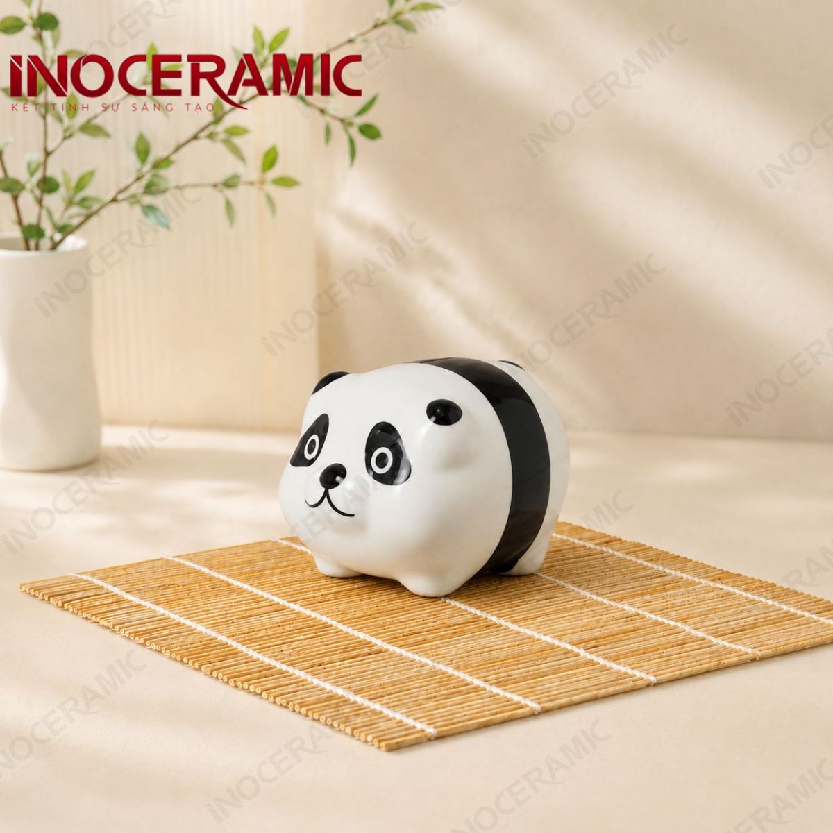 Heo đất mini hình gấu trúc trắng đen in logo