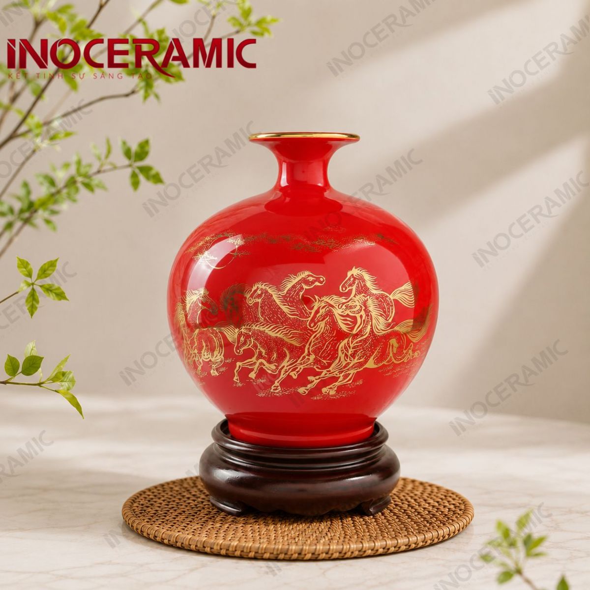 Bình Hút Lộc men đỏ Mã Đáo Vinh Hoa