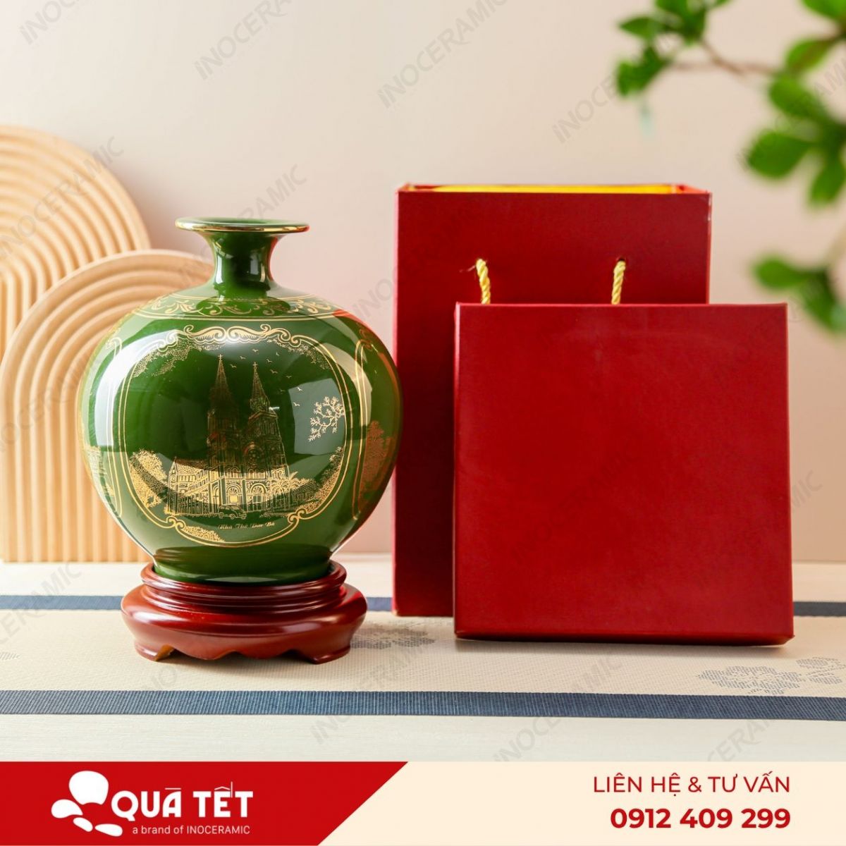 Bình hút lộc Sài Thành Tứ Cảnh men lục