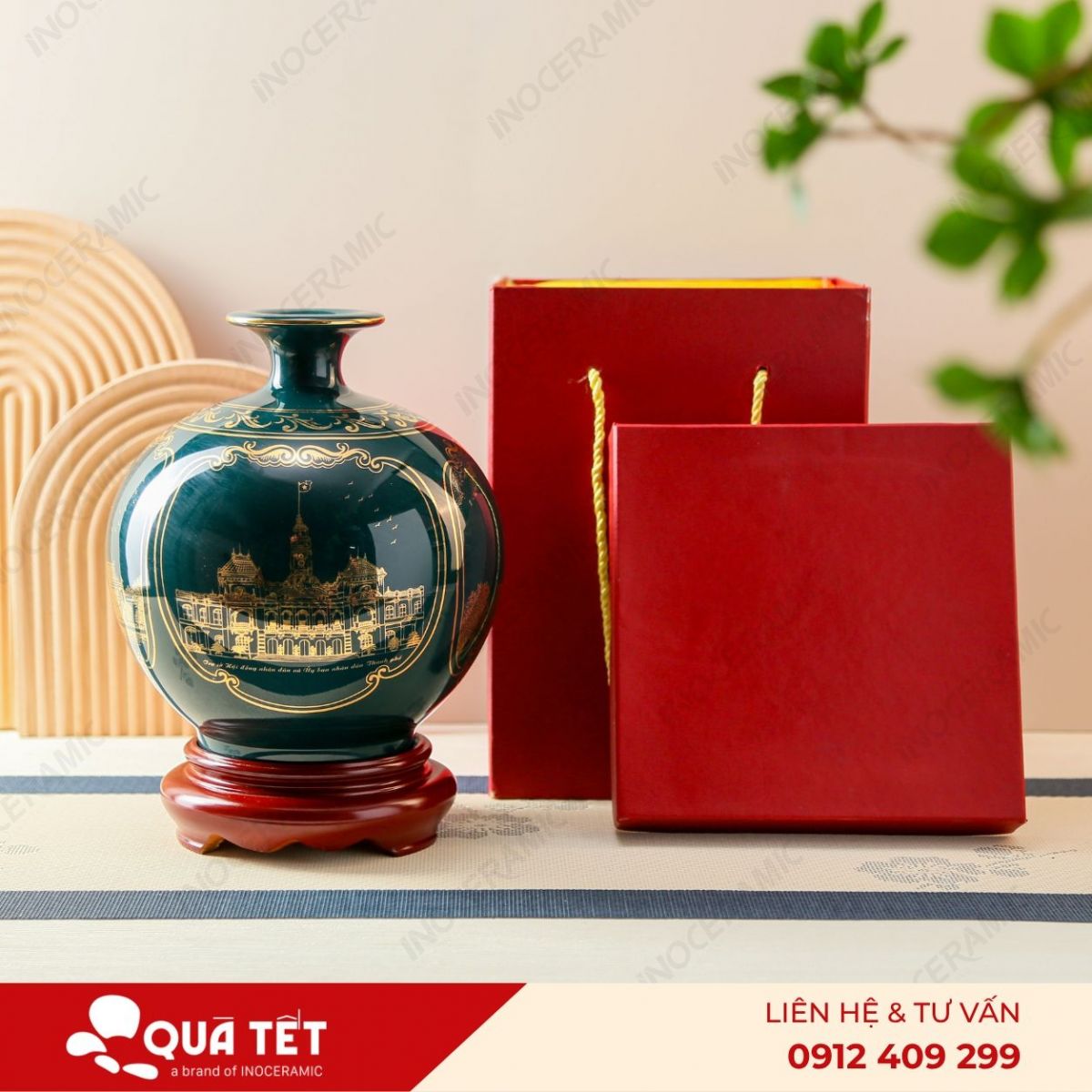 Bình hút lộc Sài Thành Tứ Cảnh men xanh cổ vịt - anh chi tiet 2