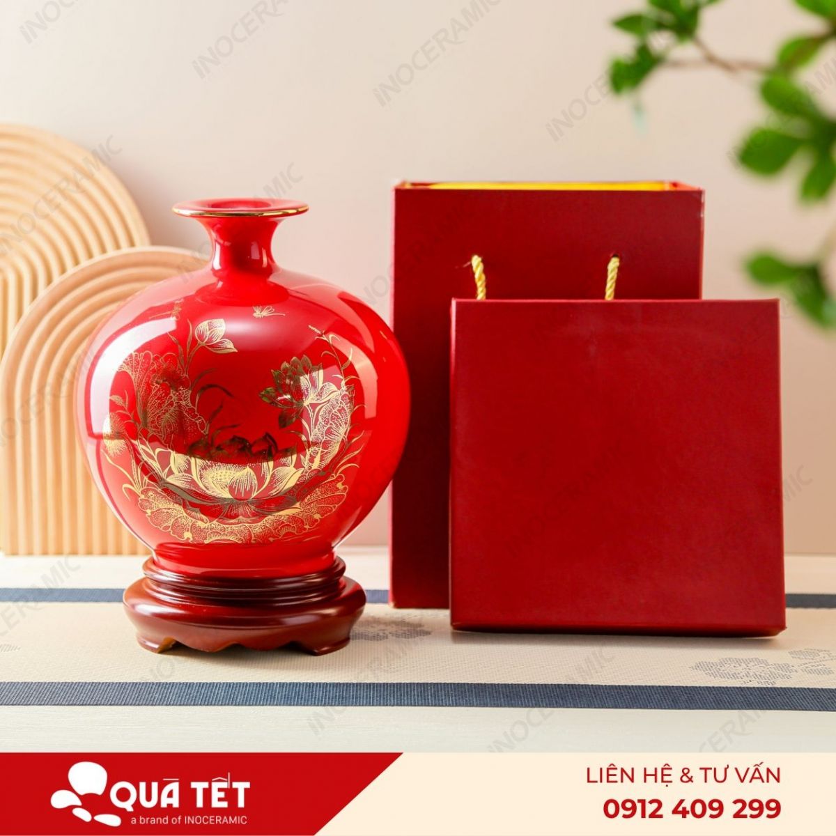 Bình hút lộc Sen Đại Kẻ Vàng