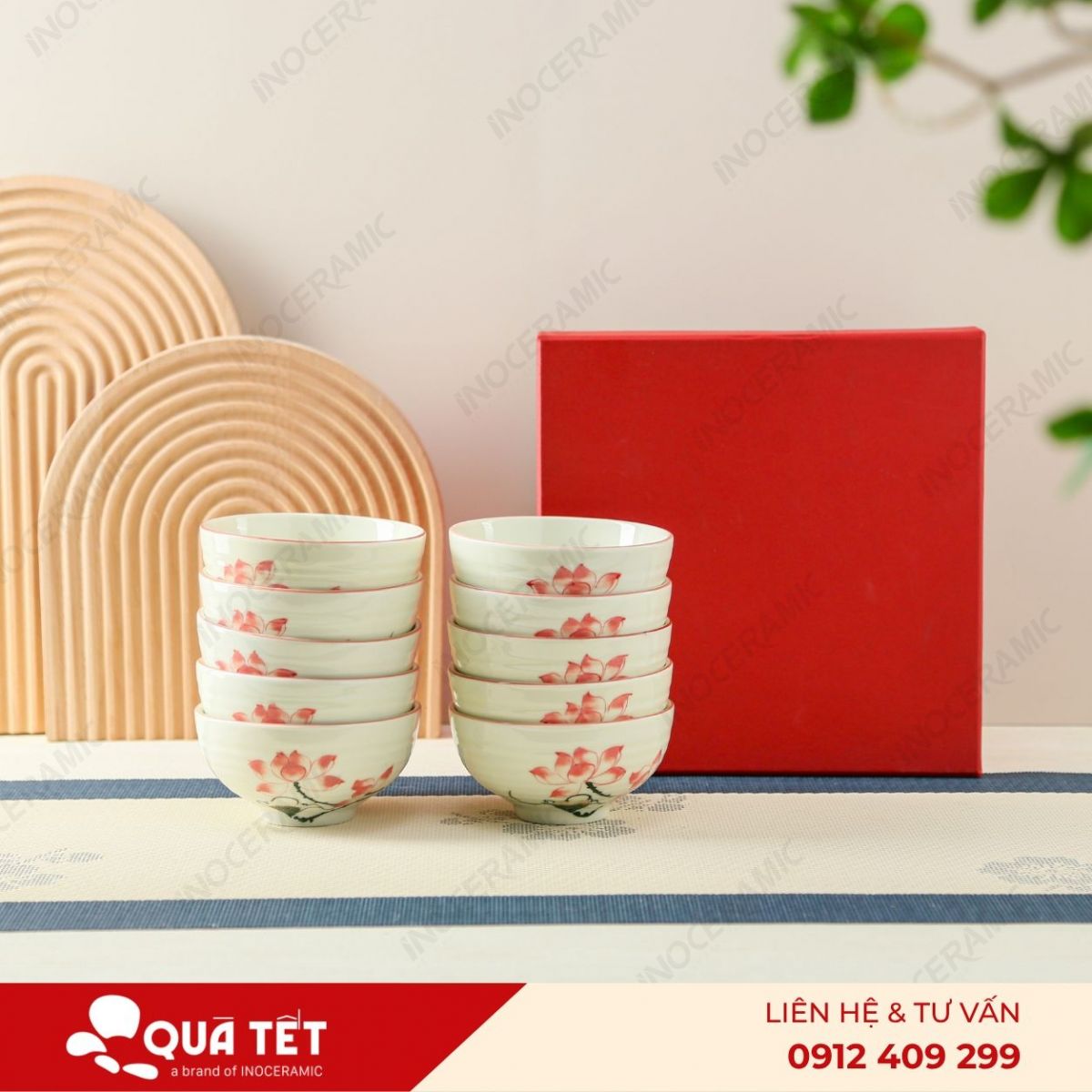 Bộ 10 chén cơm hoa Sen Hồng