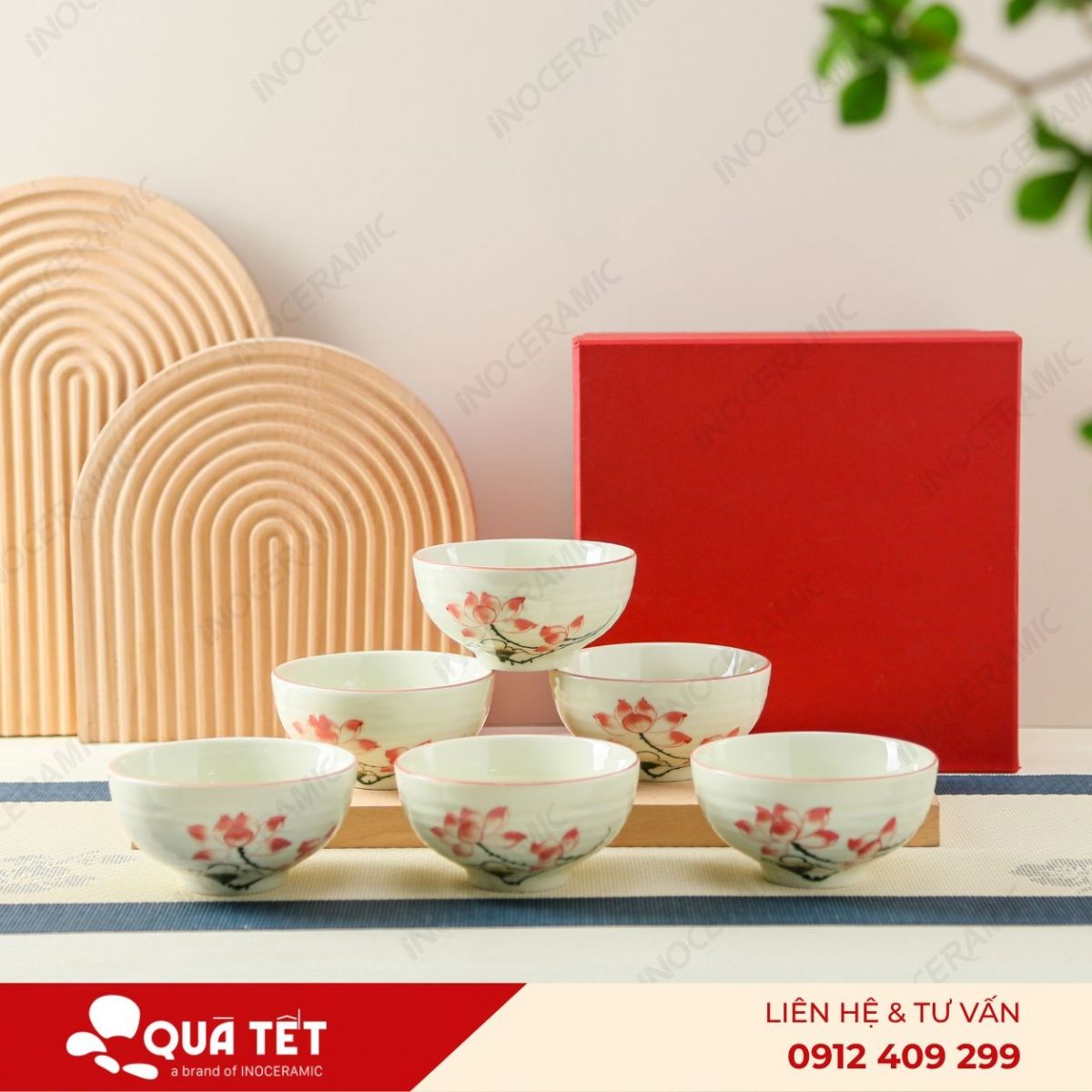 Bộ 6 chén cơm hoa Sen Hồng