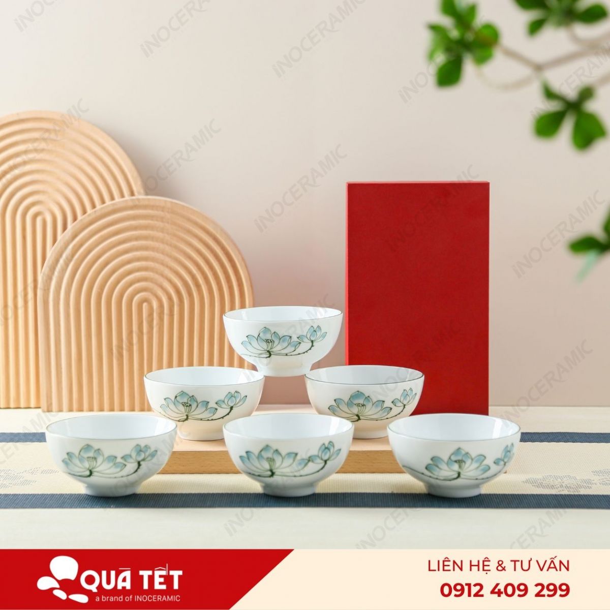 Bộ 6 chén cơm hoa Sen Xanh