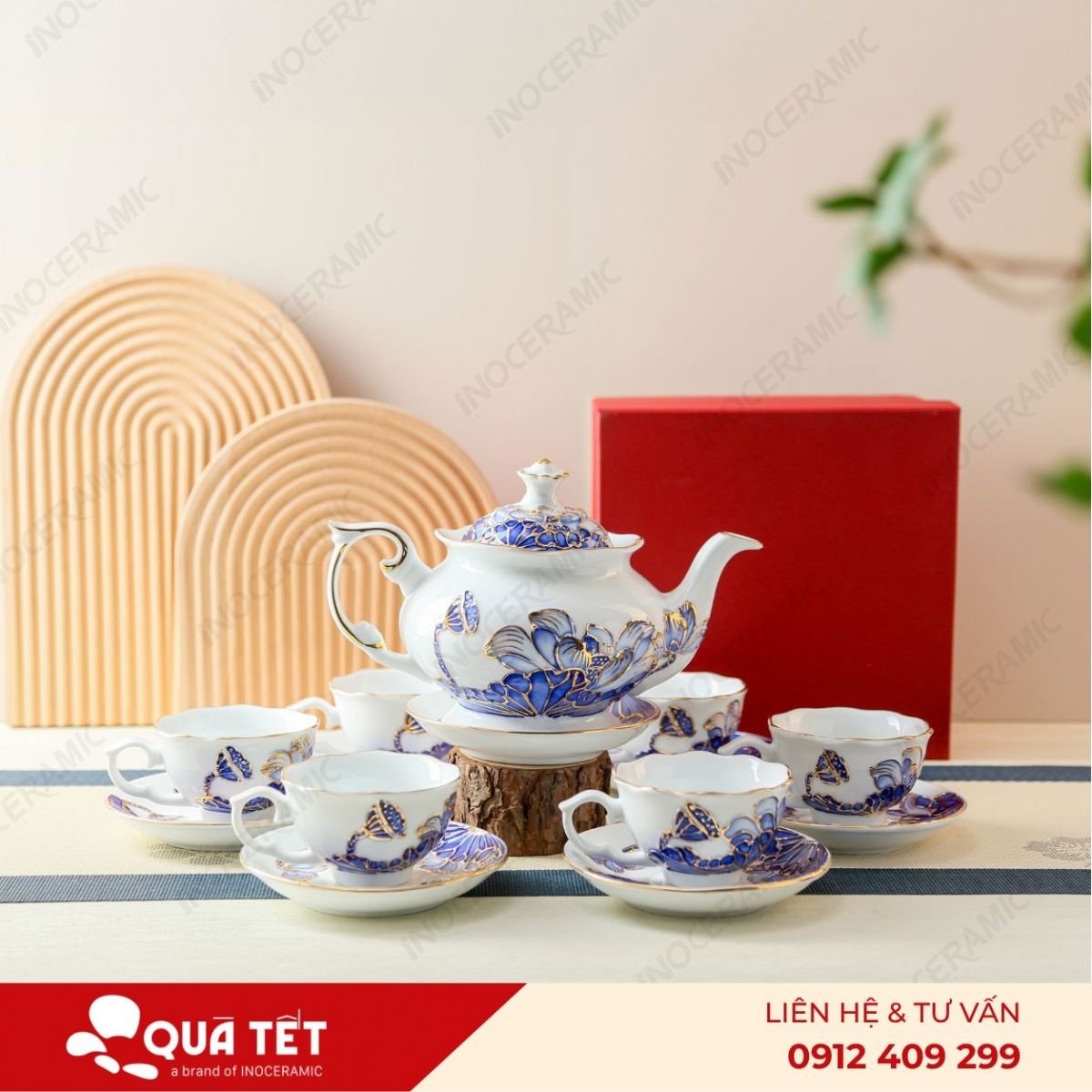 Bộ ấm trà Đài Các Liên Hoa Lam Ngọc