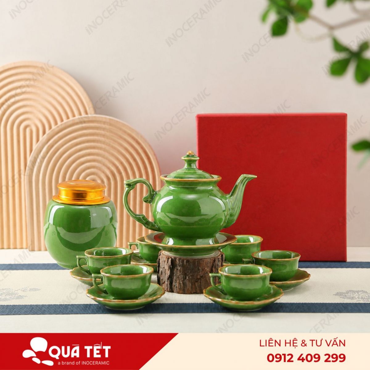 Bộ ấm trà Đài Các men lục hoả biến