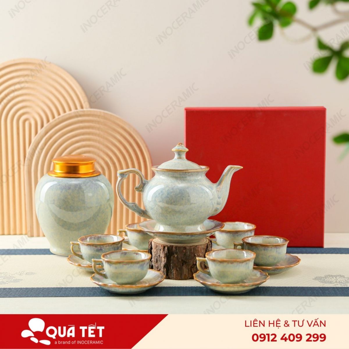Bộ ấm trà Đài Các men ngọc hoả biến
