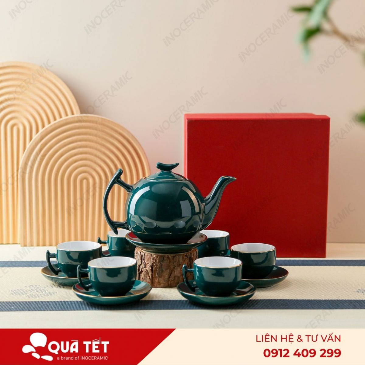 Bộ ấm trà dáng Bưởi Cành men lam