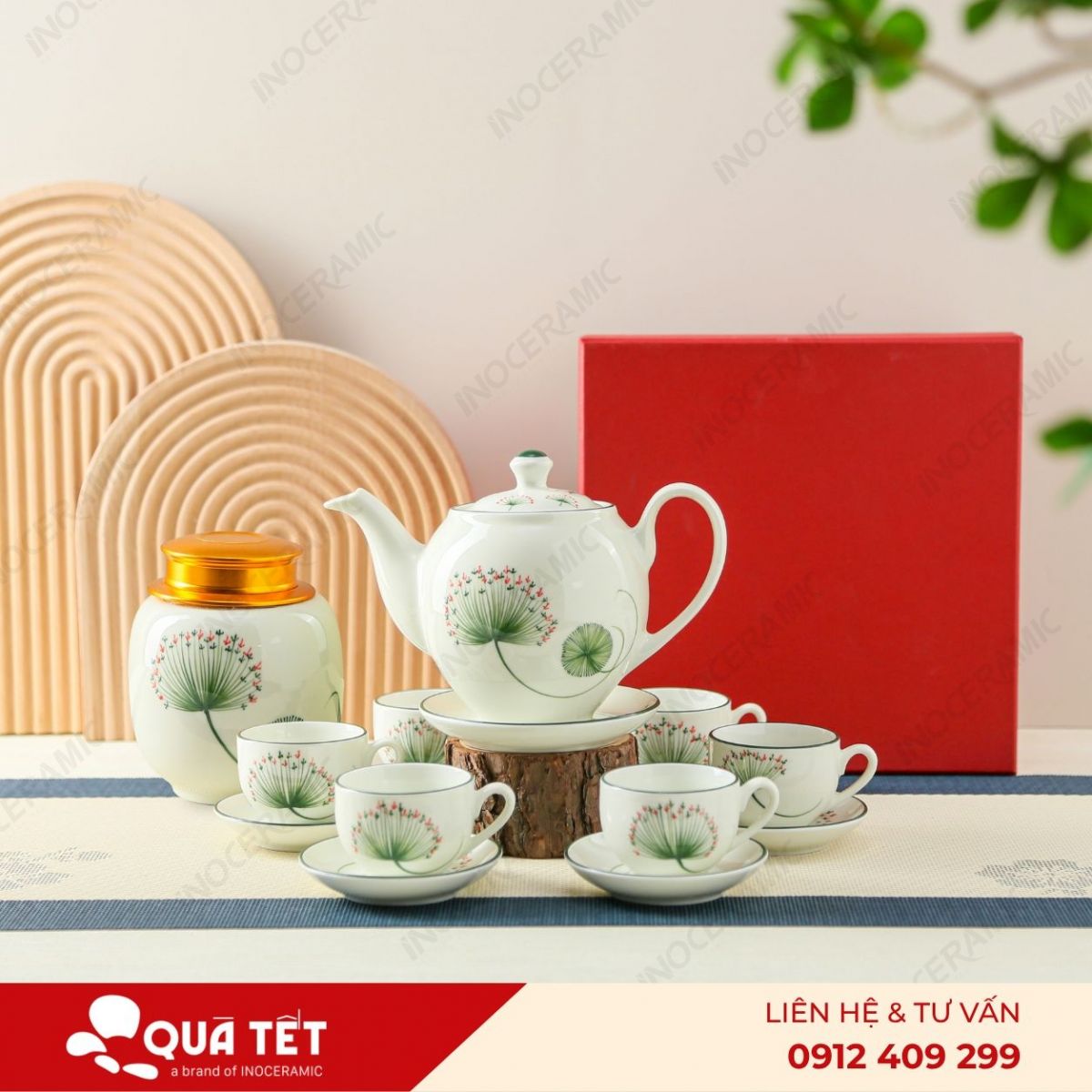 Bộ ấm trà dáng Minh Long hoa Bồ Công Anh