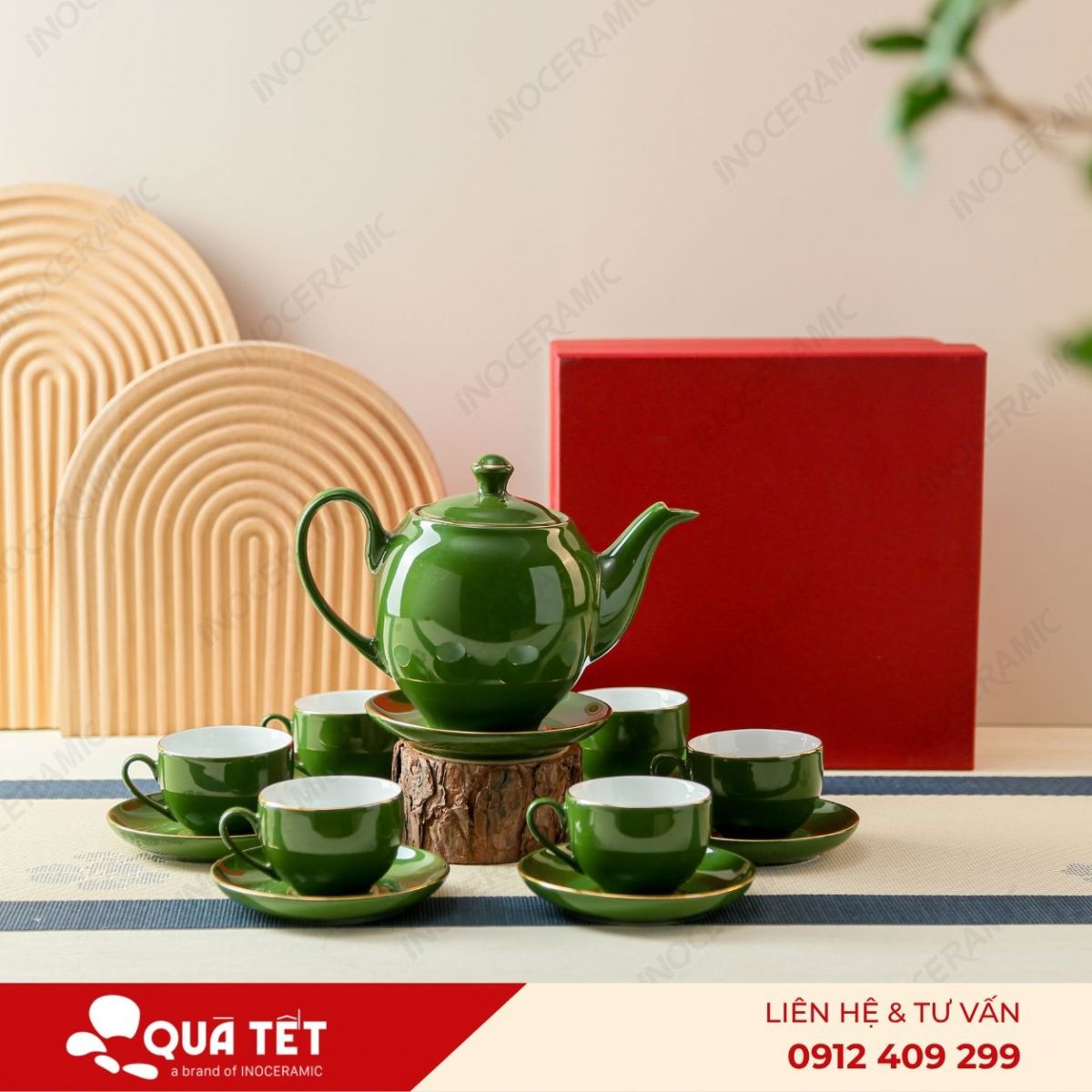 Bộ ấm trà dáng Minh Long men lục