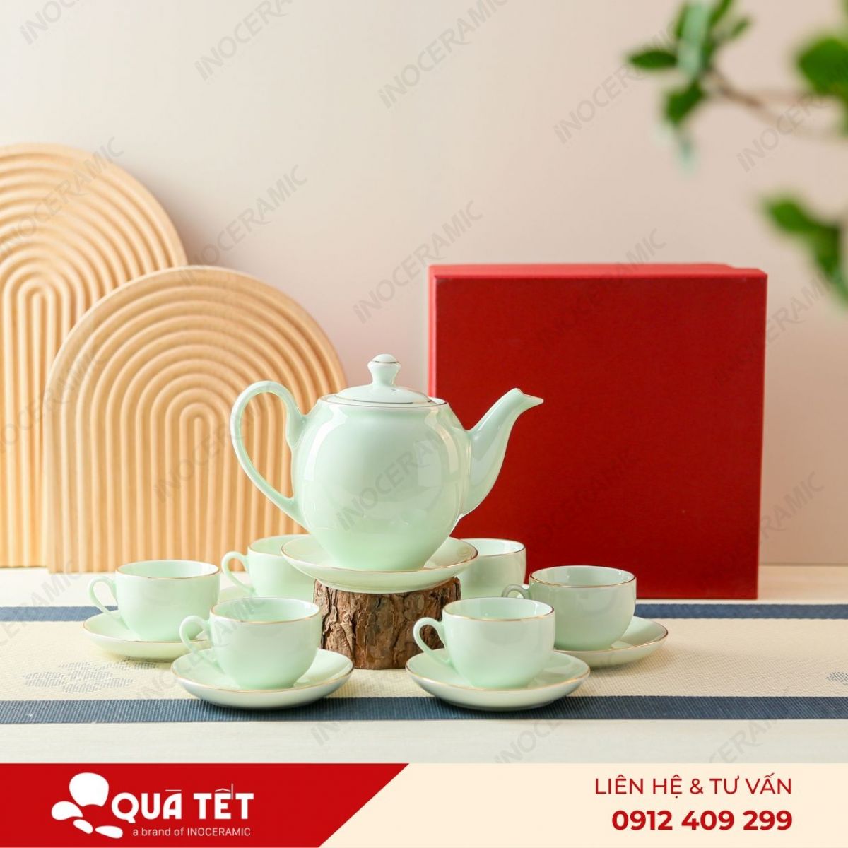 Bộ ấm trà dáng Minh Long men ngọc