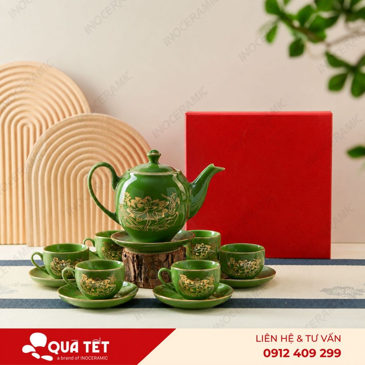 Bộ ấm trà dáng Minh Long Sen Vàng - anh chi tiet 2