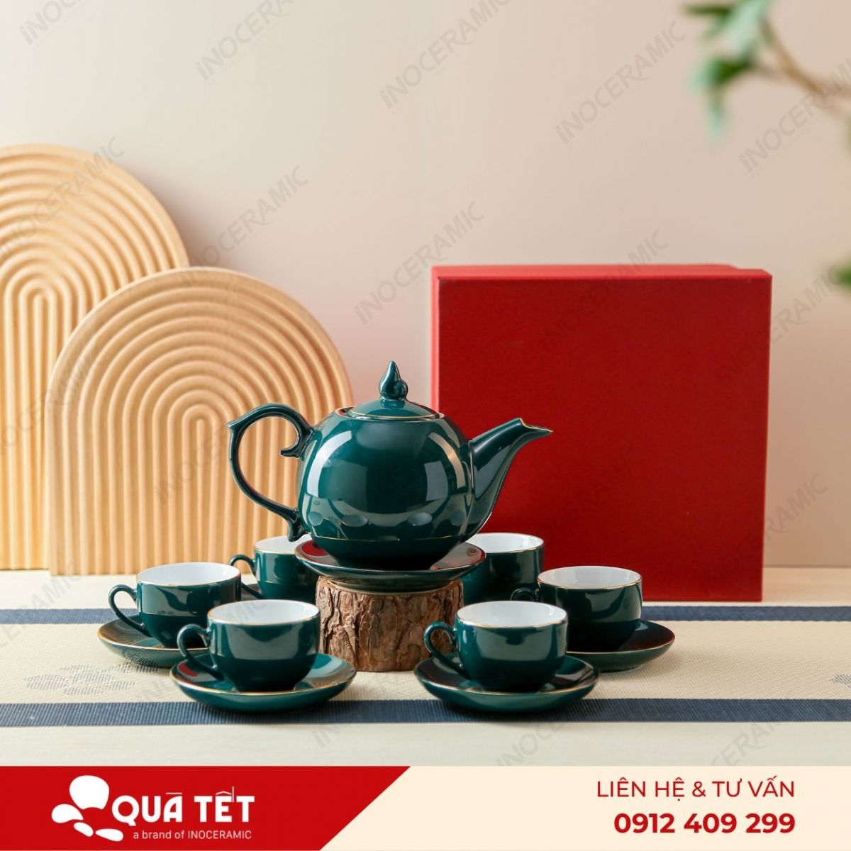 Bộ ấm trà Ngọn Lửa men lam