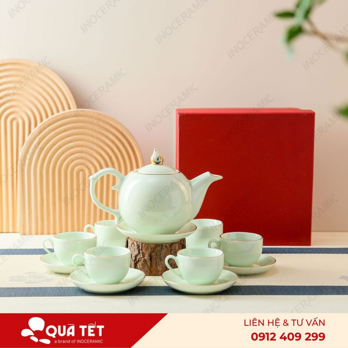 Bộ ấm trà Ngọn Lửa men ngọc
