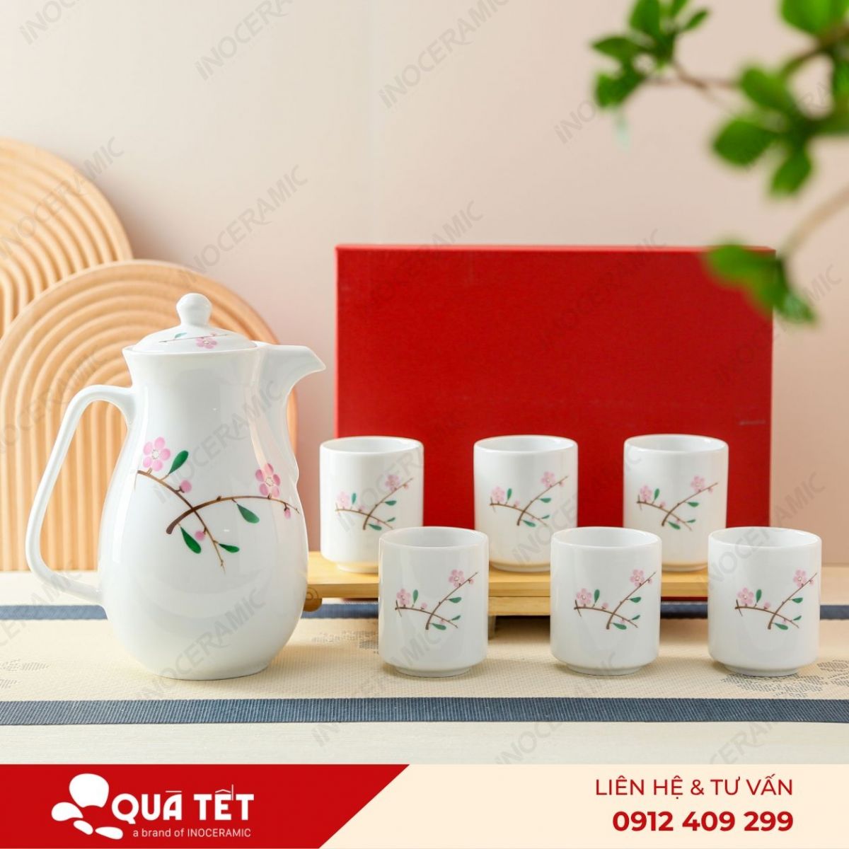 Bộ bình nước cành Đào Xuân