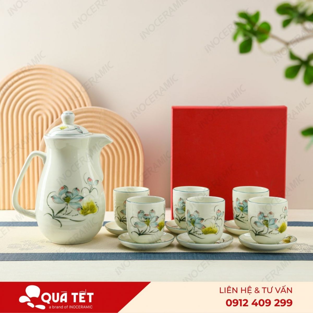 Bộ bình nước hoa Sen Xanh Điểm Hồng