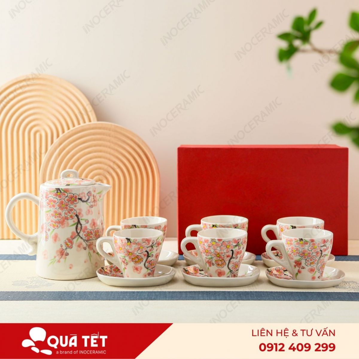 Bộ bình nước Indochine Đào Hồng