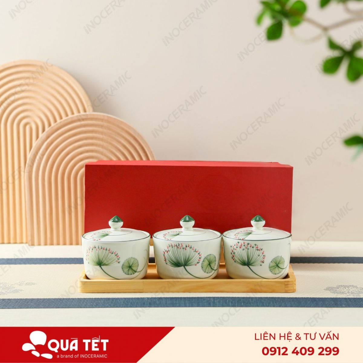 Bộ khay hũ mứt 3 món hoa Bồ Công Anh