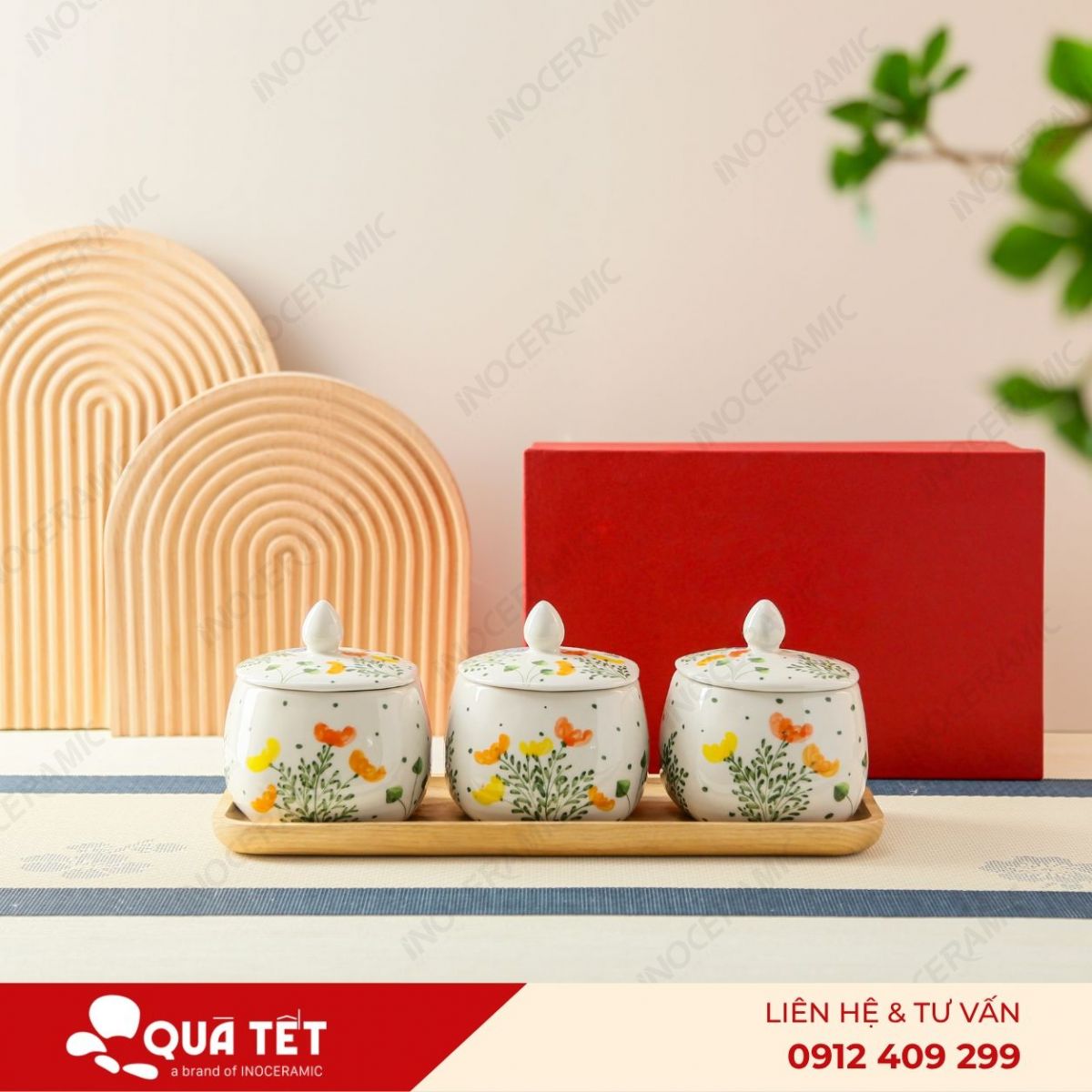 Bộ khay hũ mứt 3 món Indochine Sắc Xuân