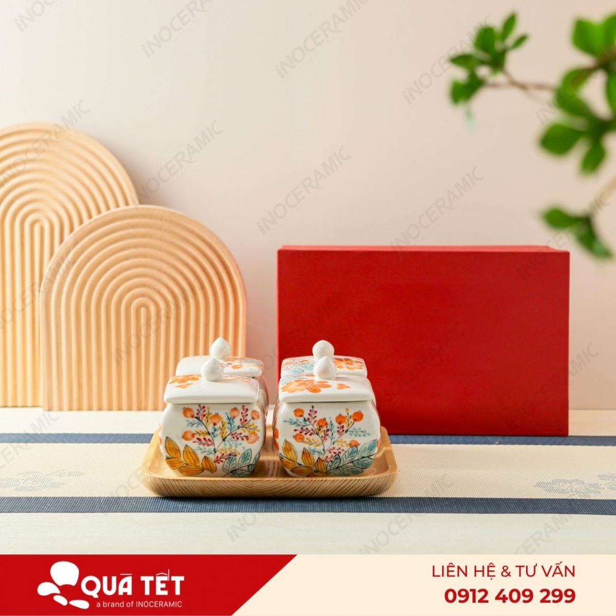 Bộ khay hũ mứt 4 món Indochine Hương Xuân