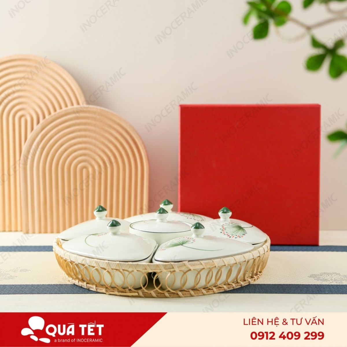 Bộ khay hũ mứt 6 món hoa Bồ Công Anh