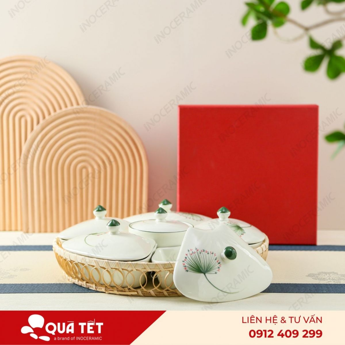 Bộ khay hũ mứt 6 món hoa Bồ Công Anh - anh chi tiet 2