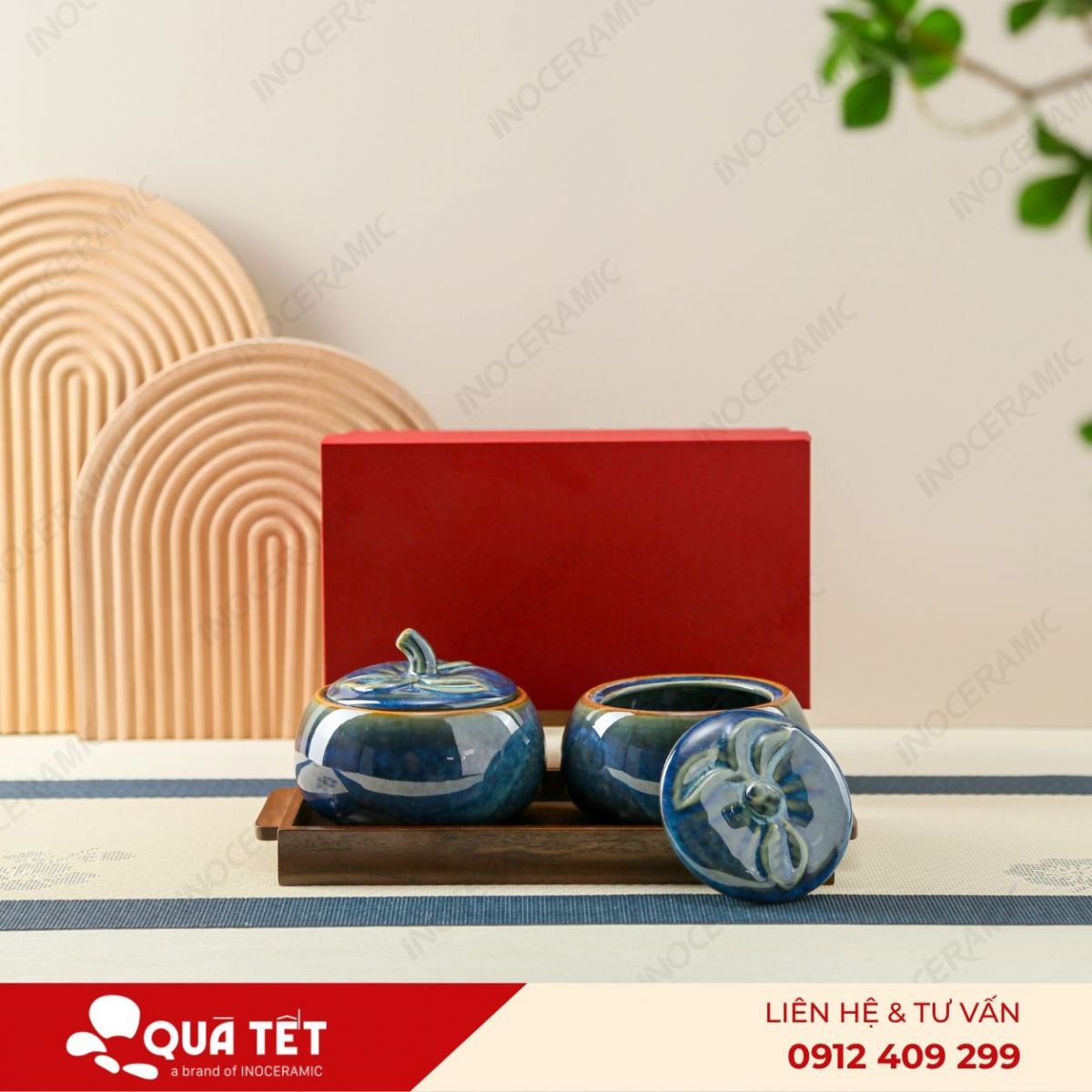 Bộ khay hũ mứt quả hồng 2 món men lam hoả biến - anh chi tiet 2