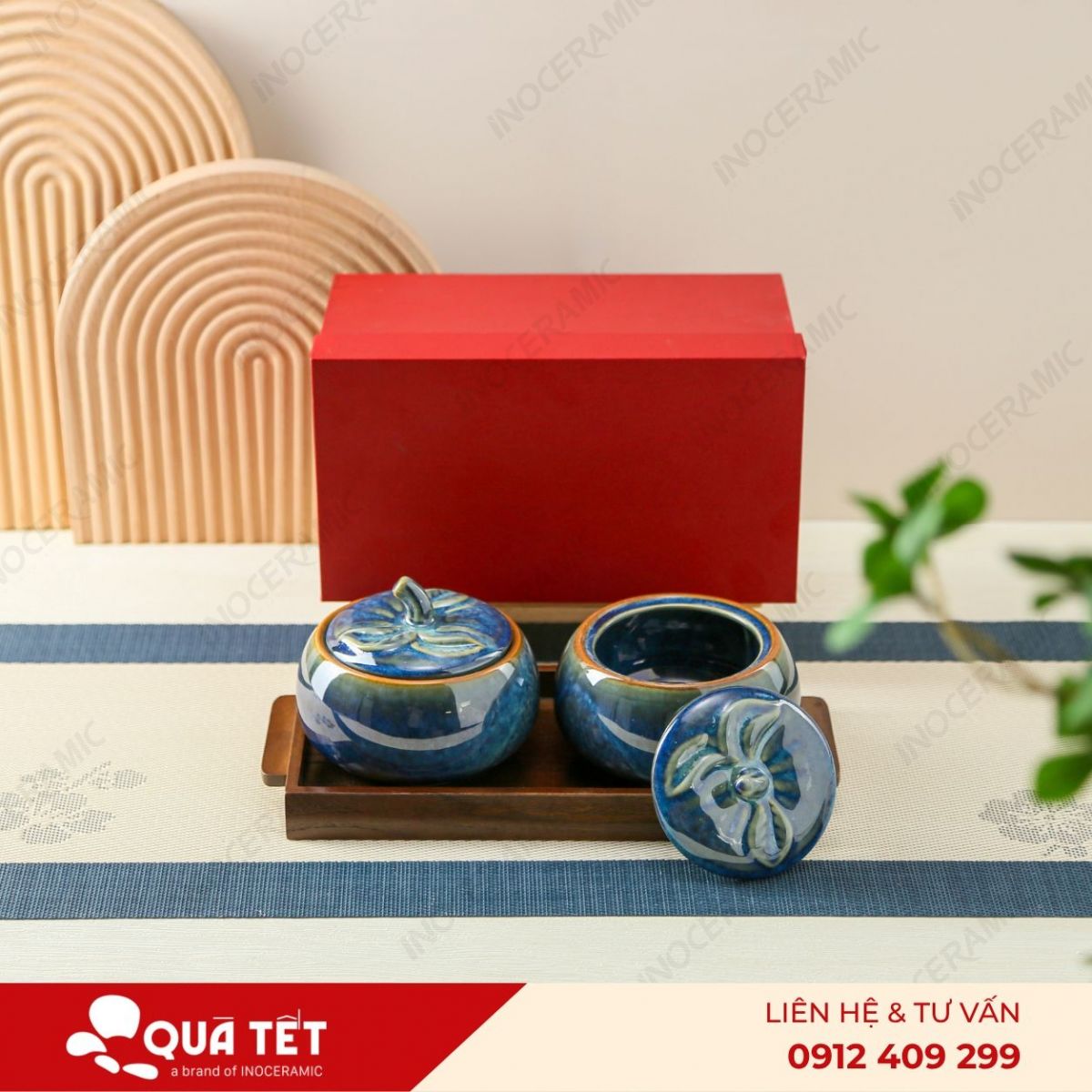 Bộ khay hũ mứt quả hồng 2 món men lam hoả biến - anh chi tiet 3