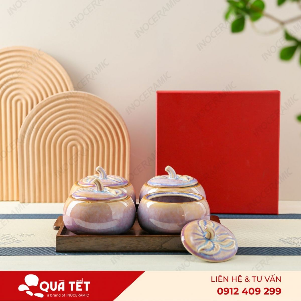 Bộ khay hũ mứt quả hồng 4 món men hồng hoả biến - anh chi tiet 2