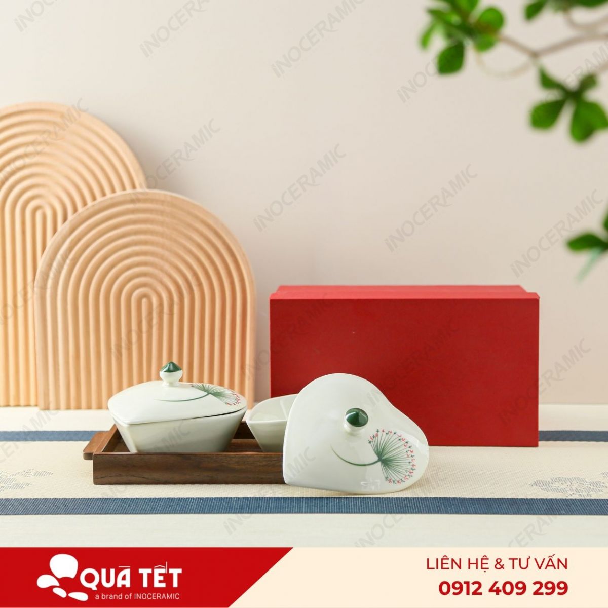 Bộ khay hũ mứt trái tim 2 món hoa Bồ Công Anh - anh chi tiet 2