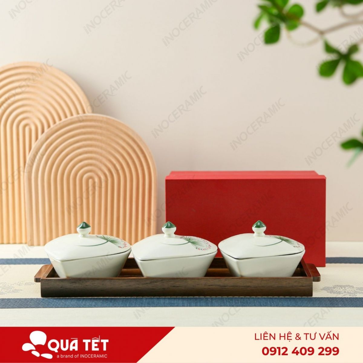 Bộ khay hũ mứt trái tim 3 món hoa Bồ Công Anh