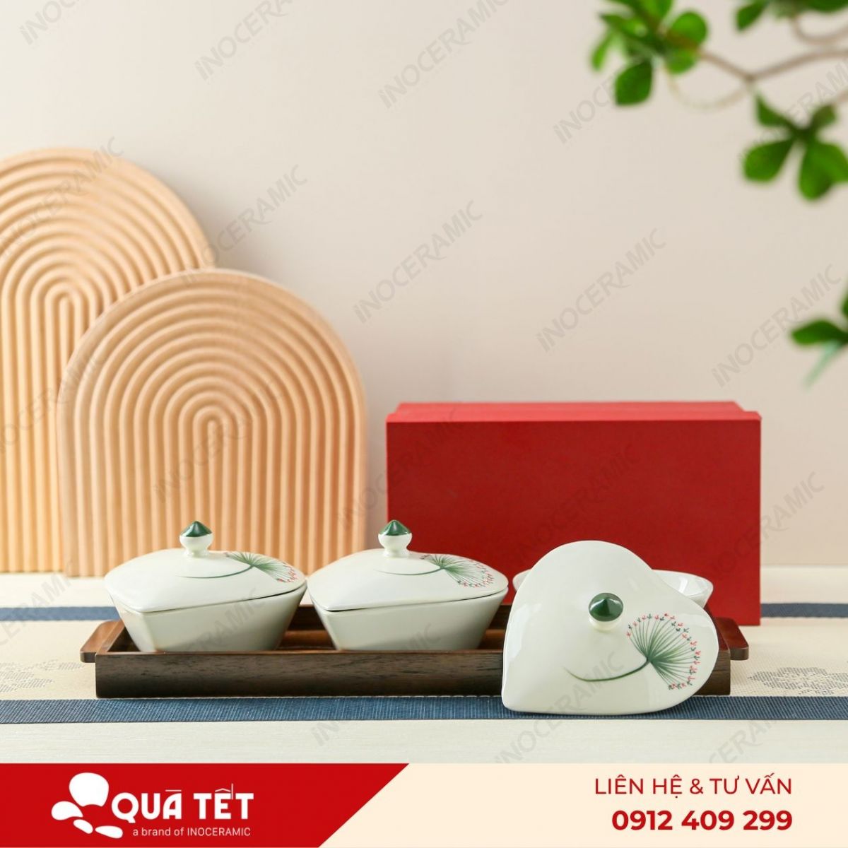 Bộ khay hũ mứt trái tim 3 món hoa Bồ Công Anh - anh chi tiet 2