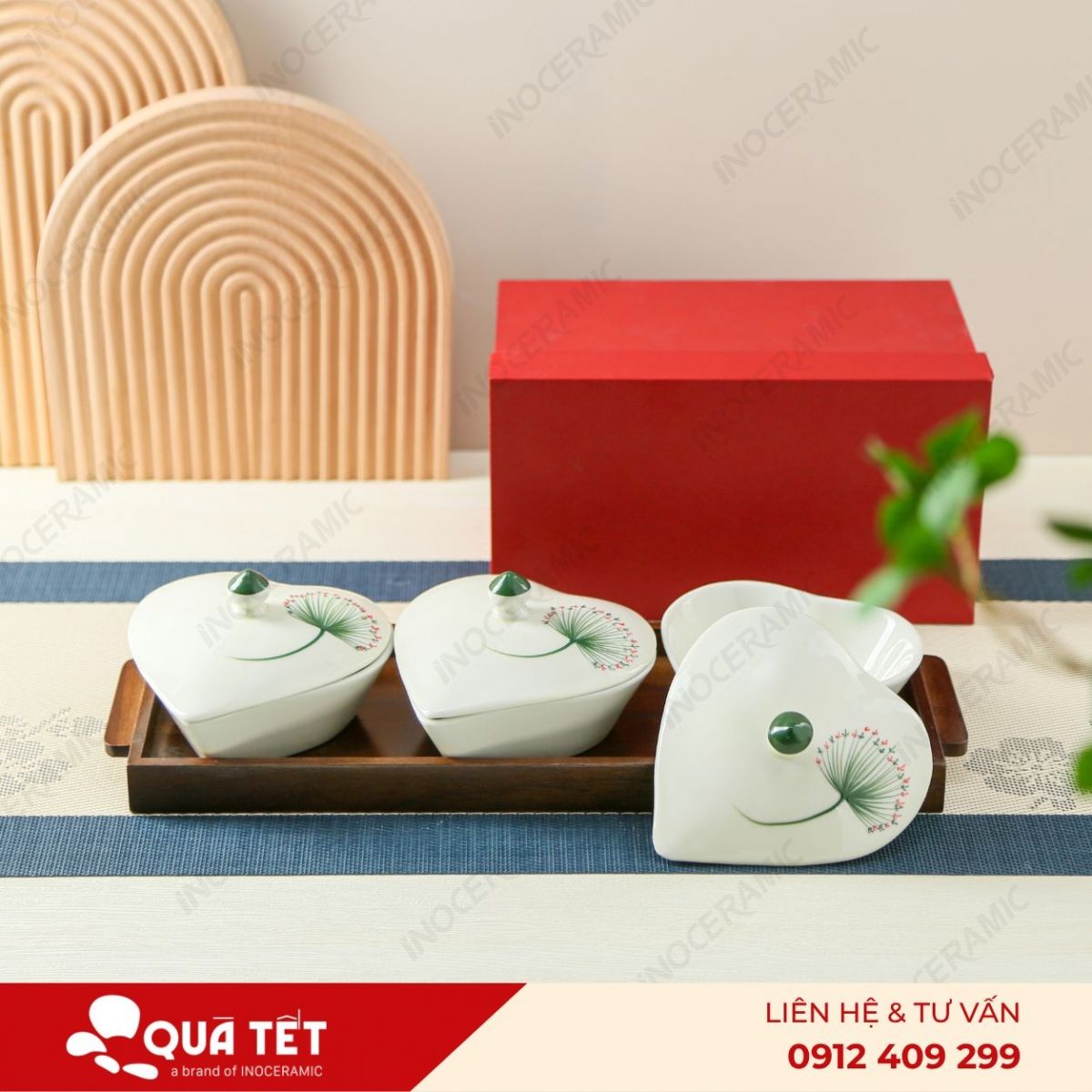 Bộ khay hũ mứt trái tim 3 món hoa Bồ Công Anh - anh chi tiet 3