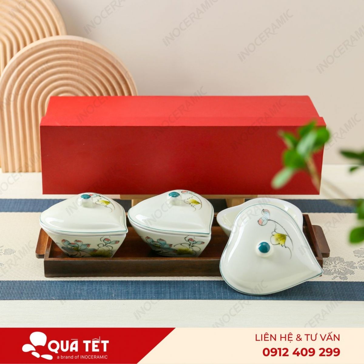 Bộ khay hũ mứt trái tim 3 món hoa Sen Xanh Điểm Hồng - anh chi tiet 3