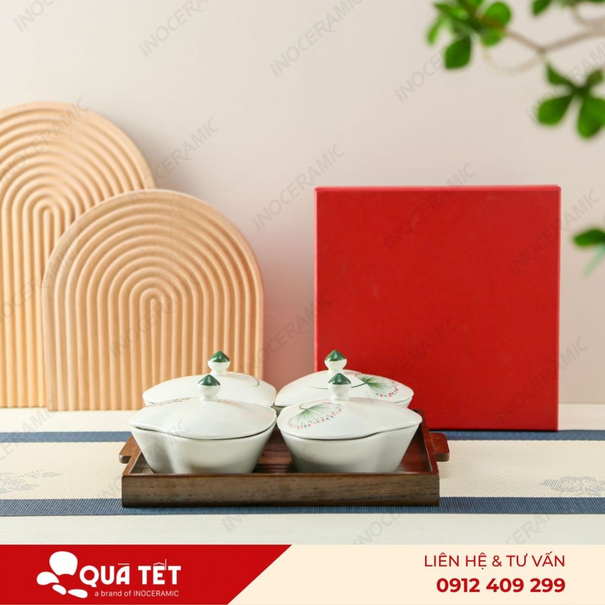 Bộ khay hũ mứt trái tim 4 món hoa Bồ Công Anh