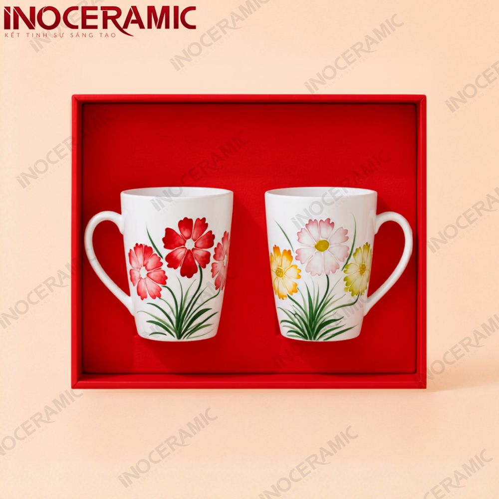 Giftset 2 ly sứ Cúc Hồng Sắc Xuân