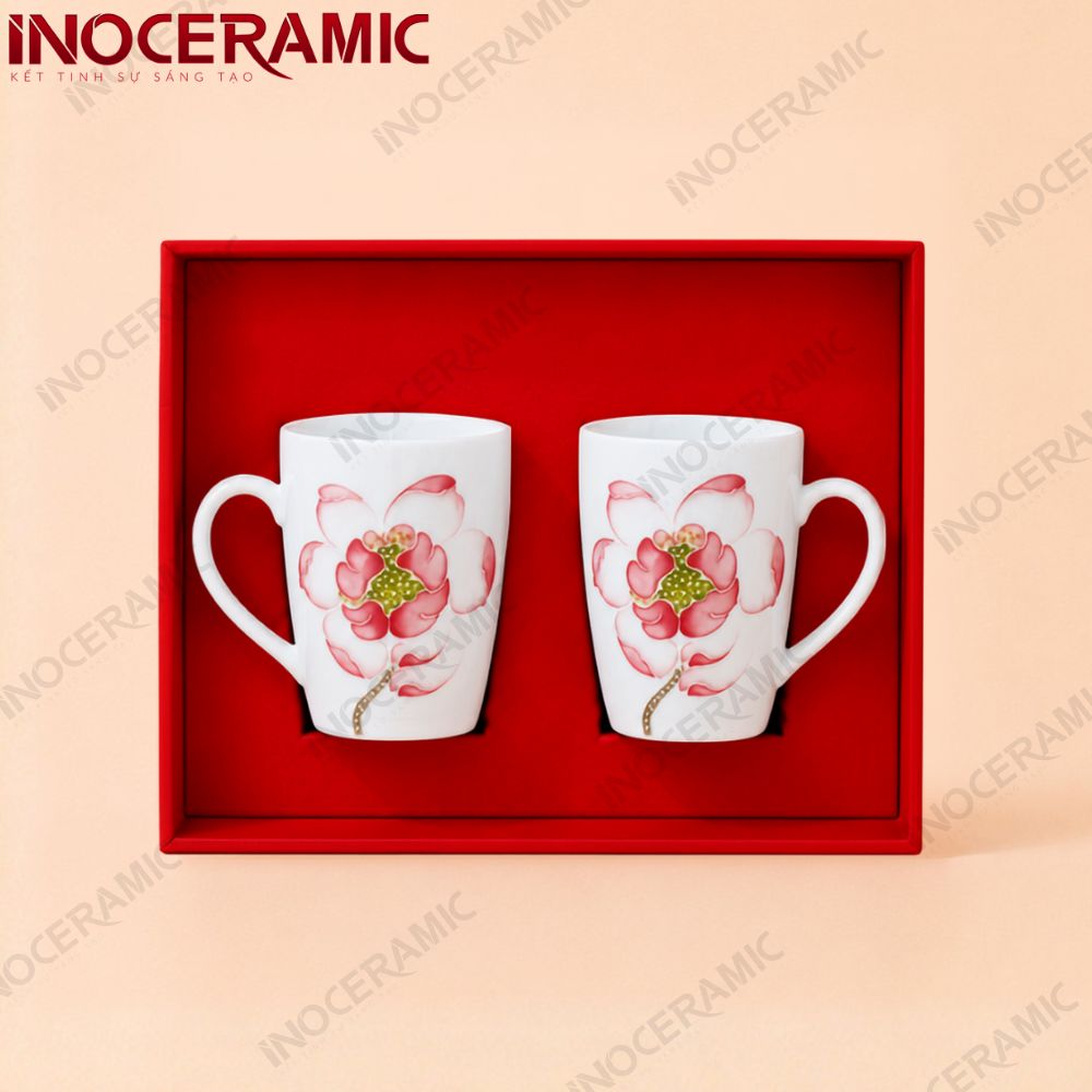 Giftset 2 ly sứ Hồng Hoa Duyên Dáng