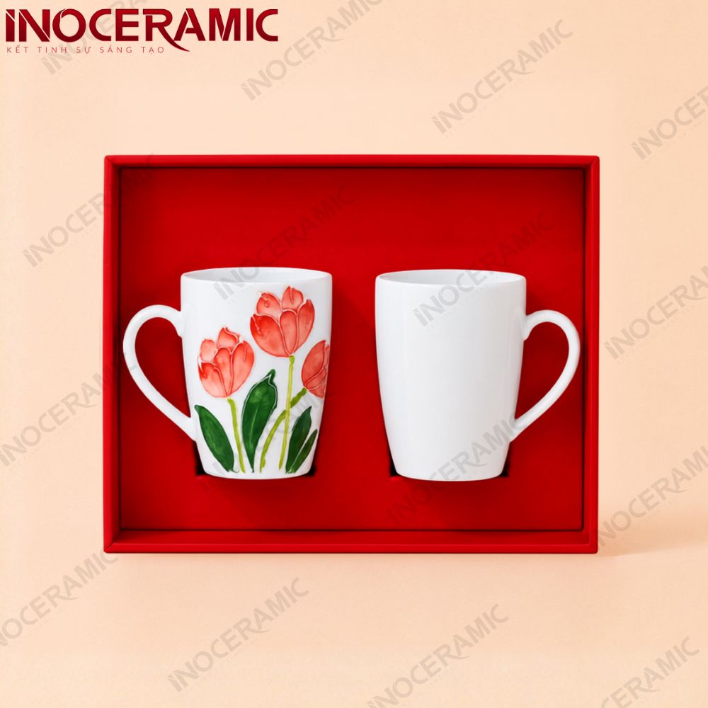 Giftset 2 ly sứ Tulip Hồng Thanh Nhã
