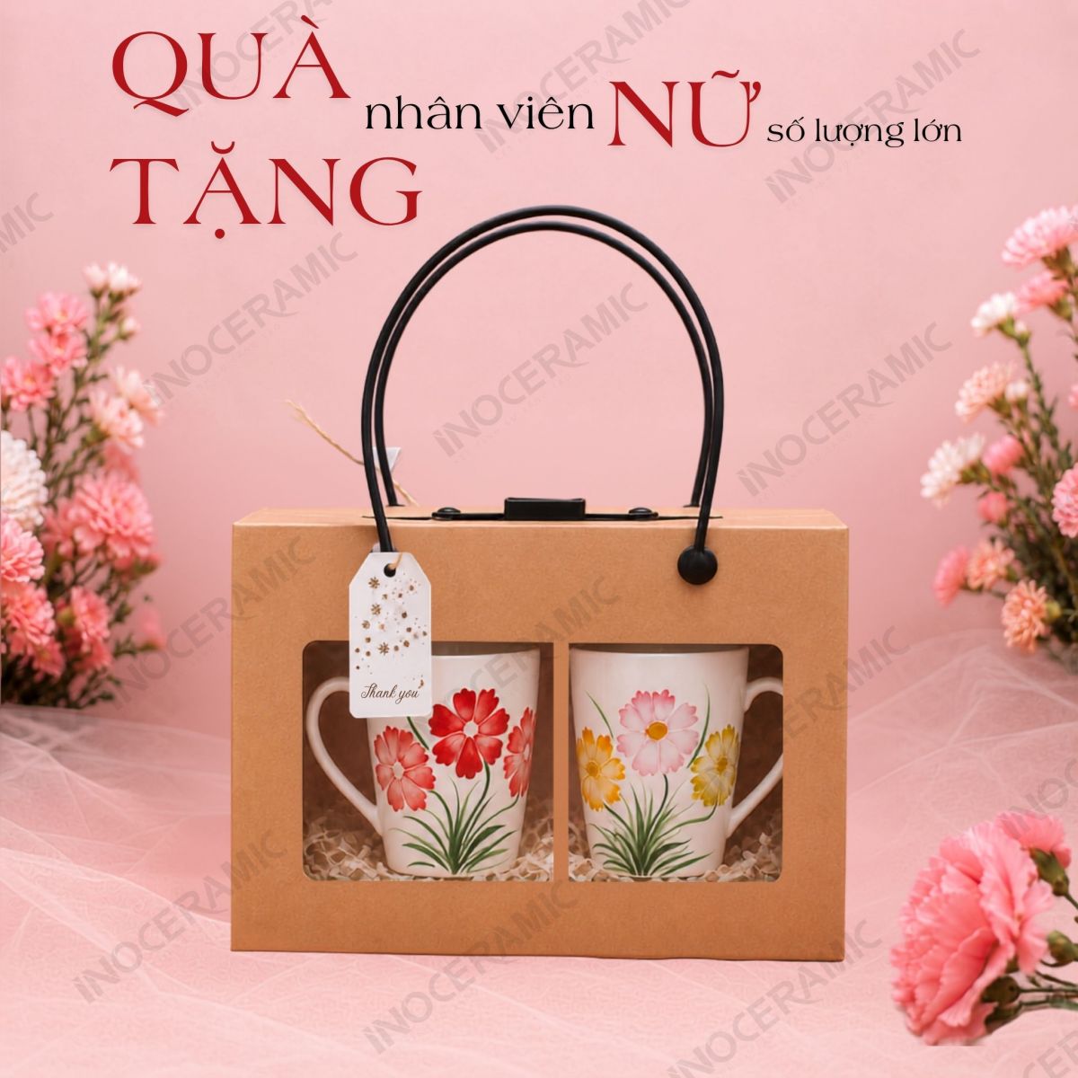 Giftset ly sứ Cúc Hồng Sắc Xuân - Quà Tặng Phụ Nữ