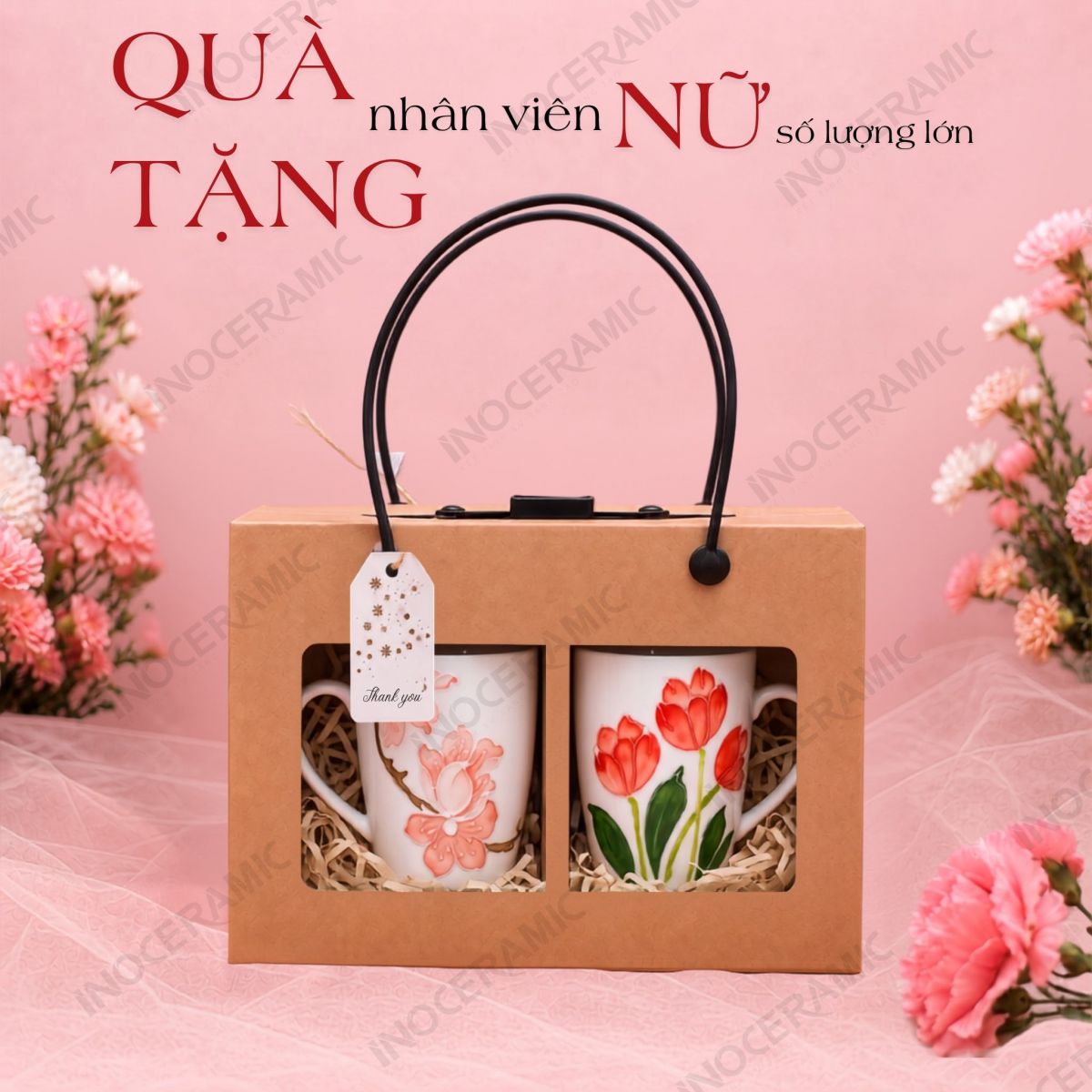 Giftset ly sứ Hoa Xuân Hồng Thắm - Quà Tặng Phụ Nữ
