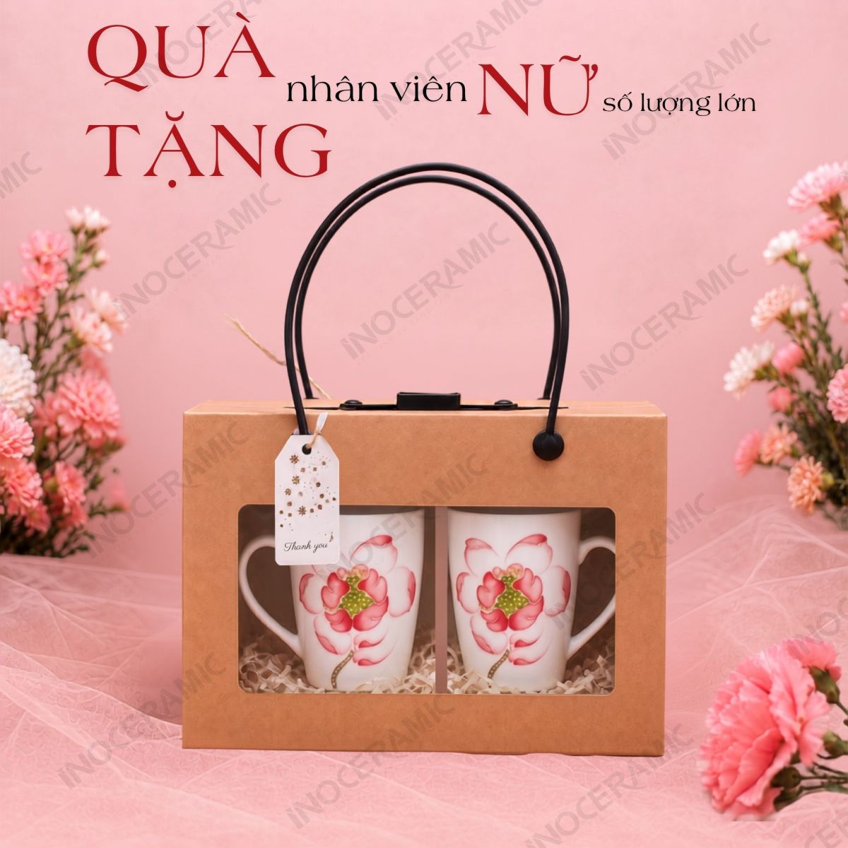 Giftset ly sứ Hồng Hoa Duyên Dáng - Quà Tặng Phụ Nữ