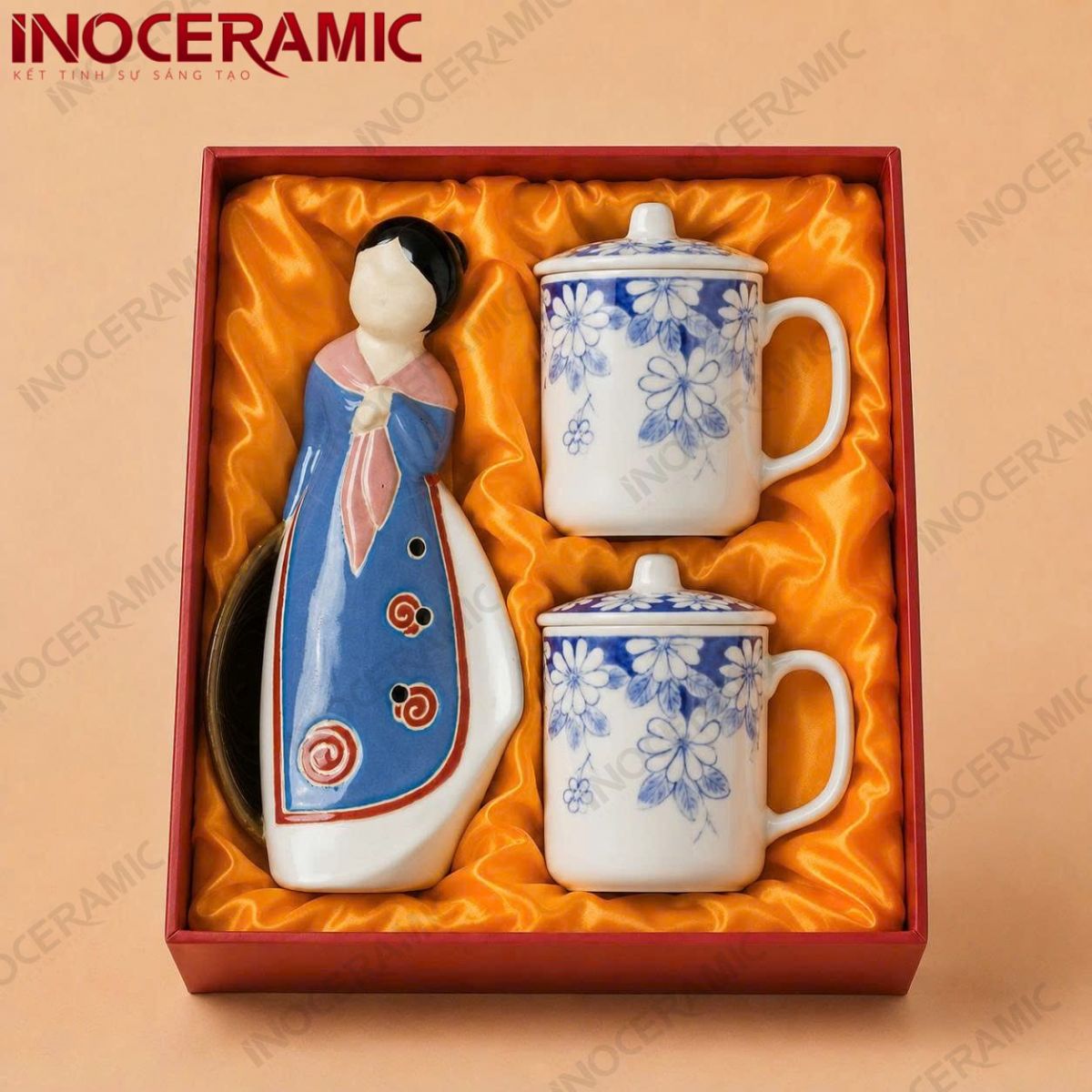 Giftset Ly Sứ Lam Hoa Duyên Việt