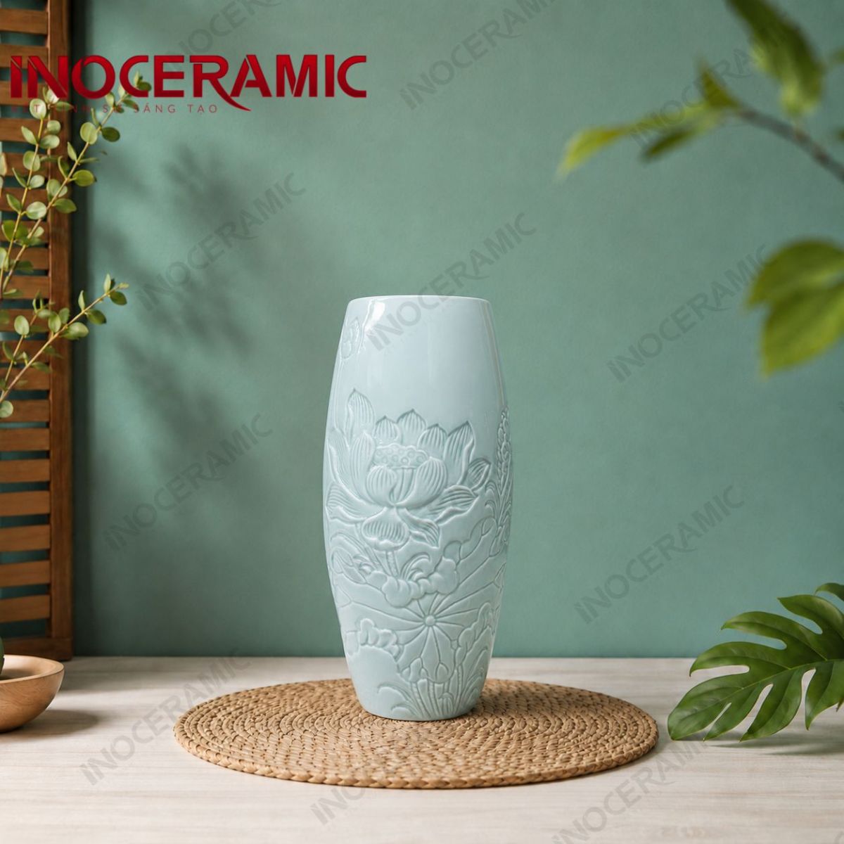Lọ bom men ngọc khắc sen đại
