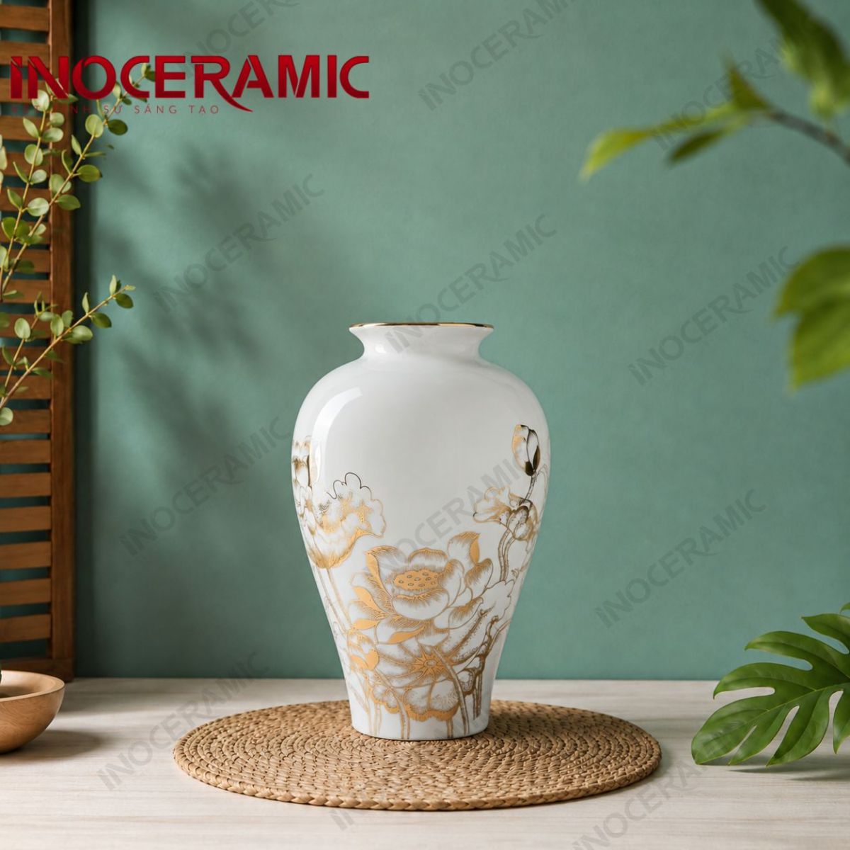 Lọ hoa sen đại kẻ vàng