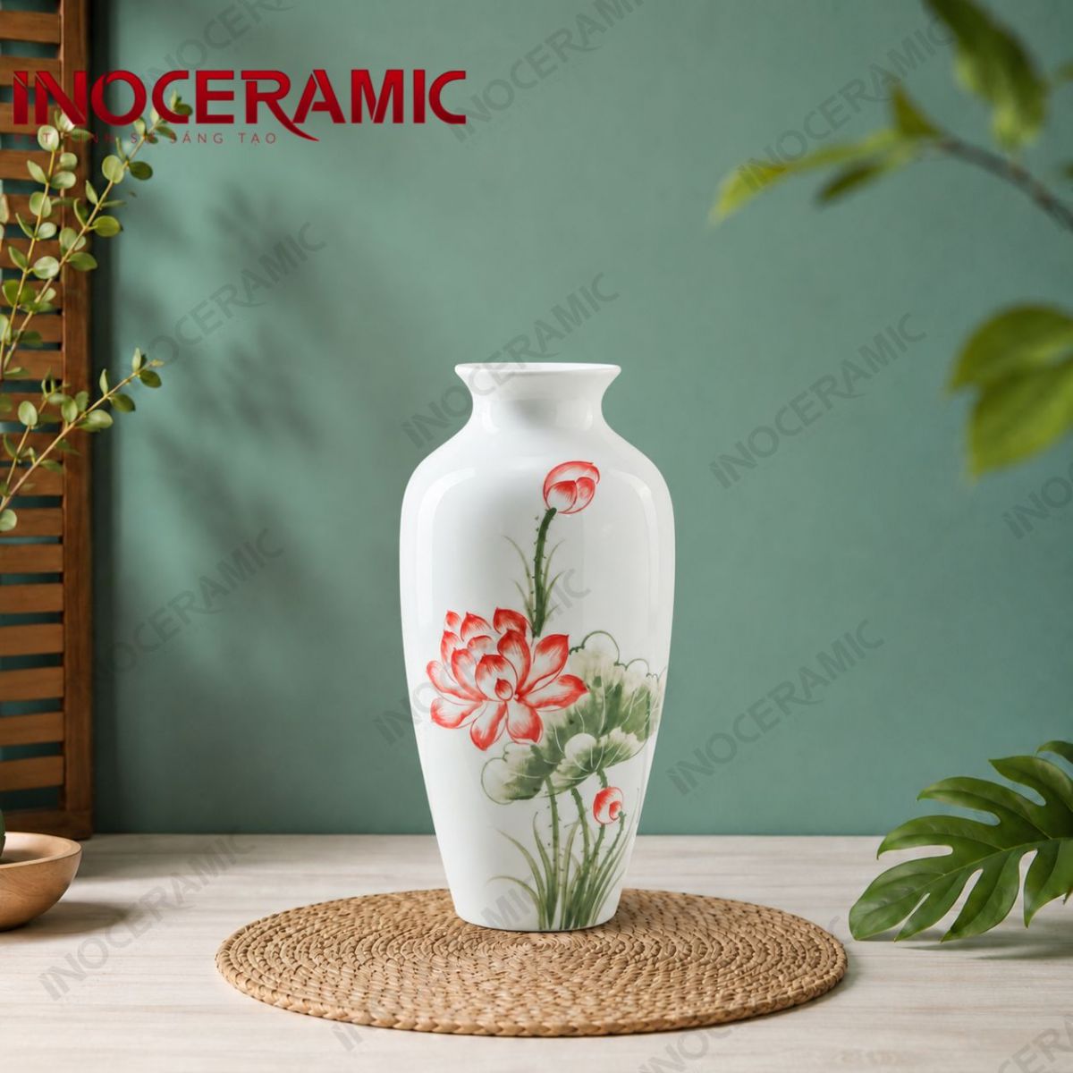 Lọ hoa vẽ hồng liên thanh ngọc